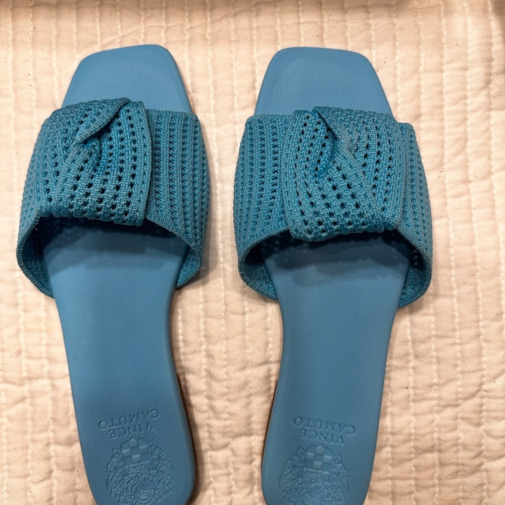 Vince Camuto Teal Woven Slide Sandals. Washable